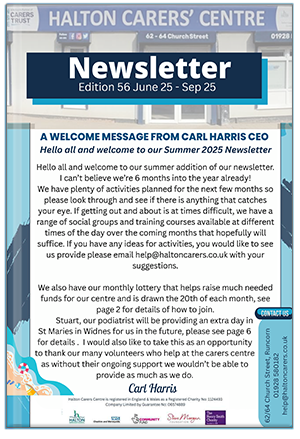 Issue 56 - Halton Carers Centre newsletter for June 2025