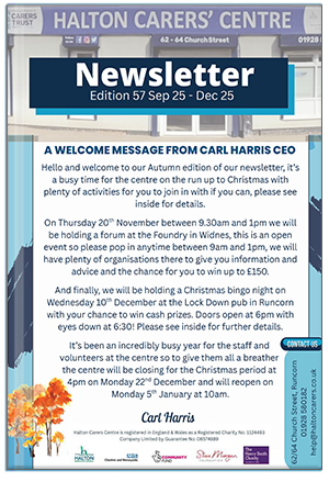 Issue 57 - Halton Carers Centre newsletter for September 2025