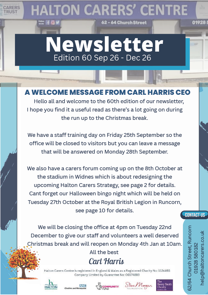 Issue 60 - Halton Carers Centre newsletter for September 2026
